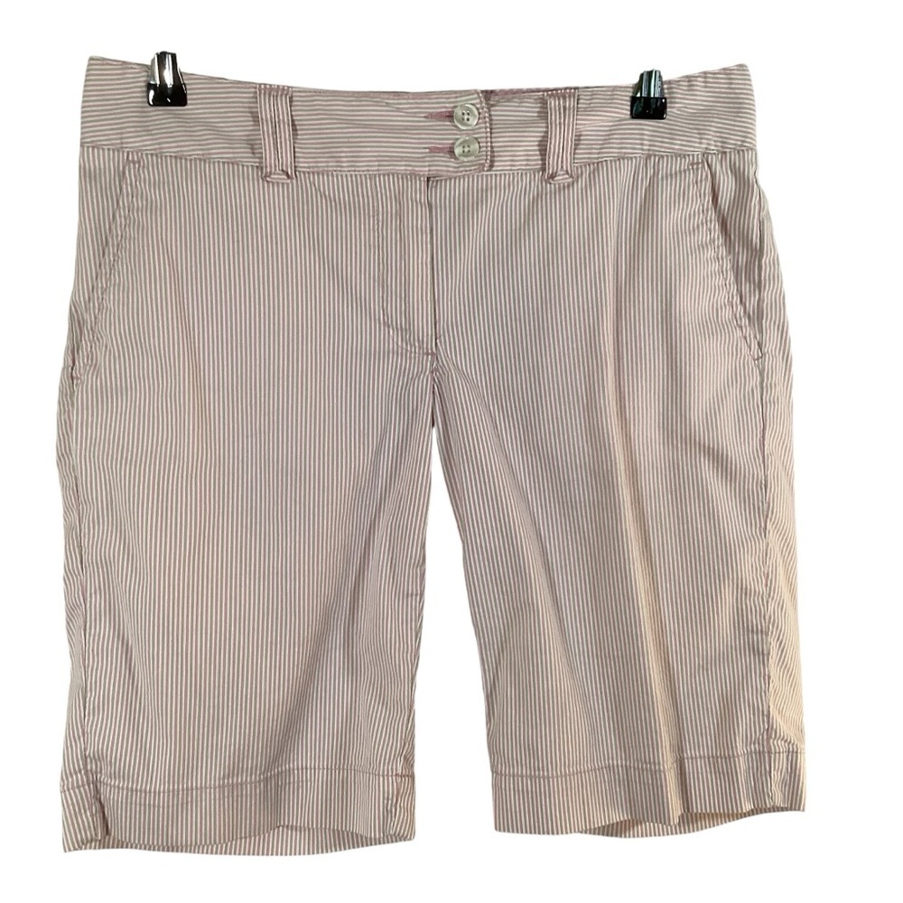 Tommy Hilfiger Women’s Pink/Beige/White Striped Bermuda Shorts.  Size 4